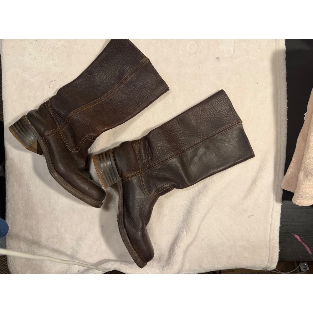 Frye Campus Tall Brown Leather Square Toe Boots Made in USA 9 M 591051